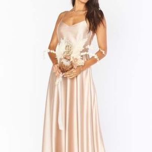Show Me Your Mumu Faith Maxi Dress Champagne Lux Satin.